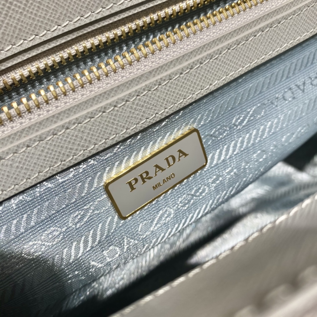 Prada Medium Galleria Saffiano Leather Bag Tote Shoulder Bag Grey White 1BA863